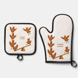 Chicken acrobats oven mitt & pot holder set