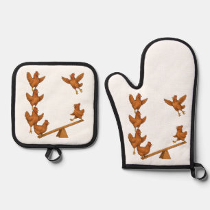 Chicken acrobats oven mitt & pot holder set