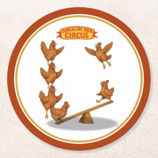 Chicken acrobats round paper coaster