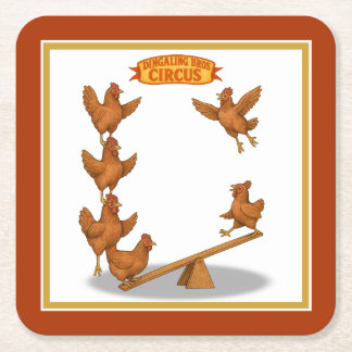 Chicken acrobats square paper coaster