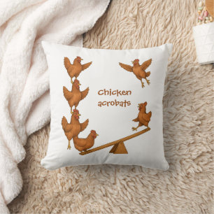 Chicken acrobats throw pillow