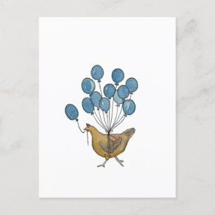 chicken and balloons postcard