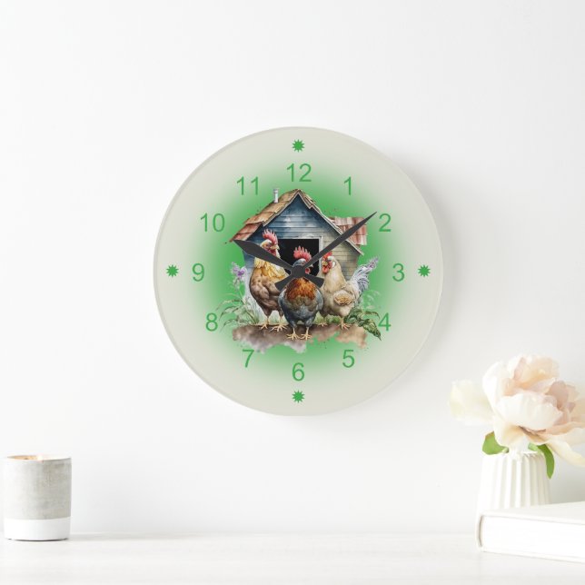 Chicken and Chicken House Farm Large Clock (Home)