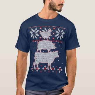 Chicken And Cow Ugly Christmas Shirt, Cattle Farme T-Shirt
