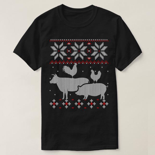 Chicken and Cow Ugly Christmas sweater, Cattle Far T-Shirt (Design Front)