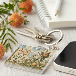 Chicken And Eggplant Farm Surreal Country Cartoon  Keychain