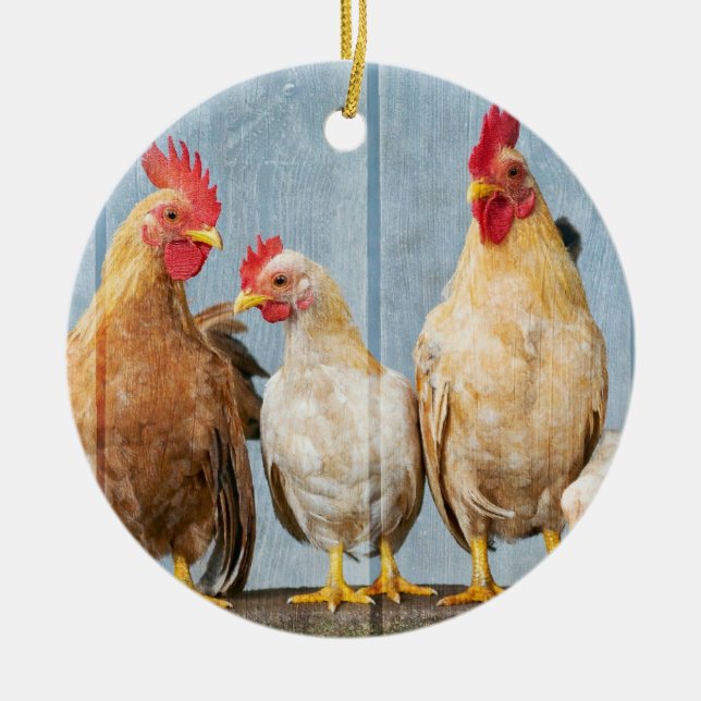 Chicken and Friends Ceramic Ornament (Front)