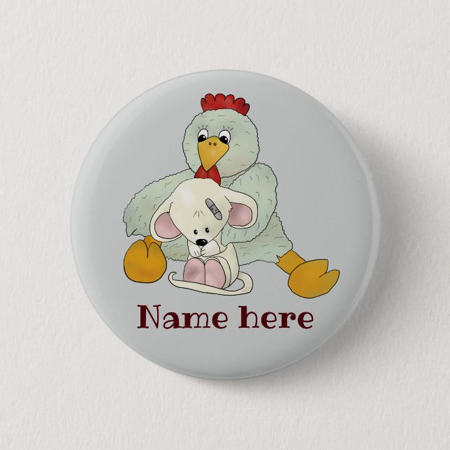 Chicken and mouse personalized 2 inch round button (Front)