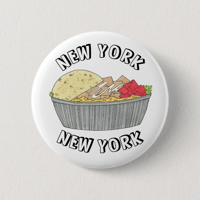 Chicken and Rice Platter Plate NYC Halal Cart Food 2 Inch Round Button (Front)