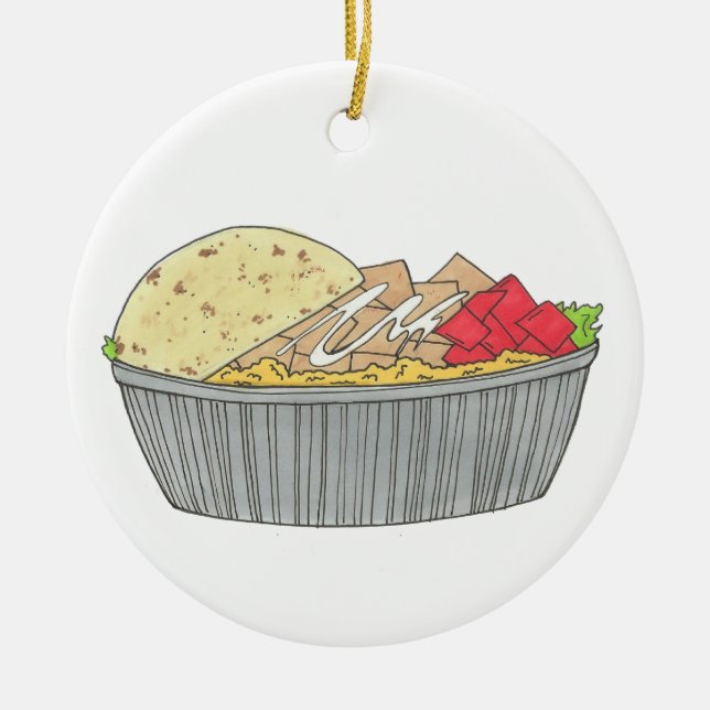 Chicken and Rice Platter Plate NYC Halal Cart Food Ceramic Ornament (Front)