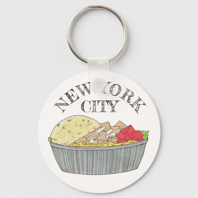 Chicken and Rice Platter Plate NYC Halal Cart Food Keychain (Front)