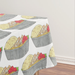 Chicken and Rice Platter Plate NYC Halal Cart Food Tablecloth