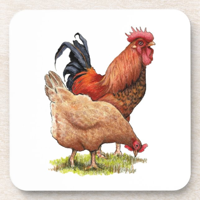 Chicken And Rooster Art, Poultry, Farm Animals Coaster (Front)