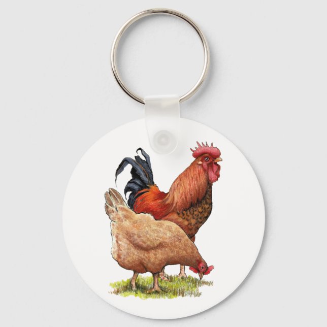 Chicken And Rooster Art, Poultry, Farm Animals Keychain (Front)