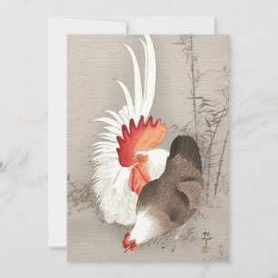 Chicken and Rooster by Ohara Koson Invitation
