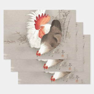Chicken and Rooster by Ohara Koson Wrapping Paper Sheet