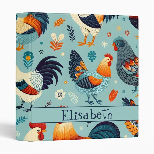 Chicken and Rooster Design Personalise Binder (Front/Spine)