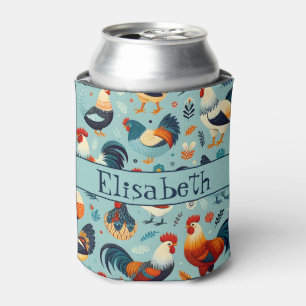 Chicken and Rooster Design Personalise Can Cooler