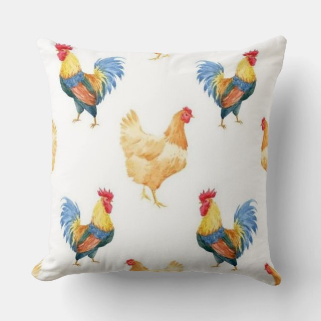 Chicken And Rooster Throw Pillow (Front)