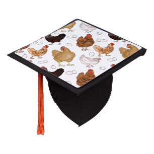 Chicken and the Eggs Pattern on White Graduation Cap Topper