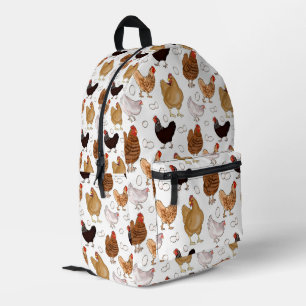 Chicken and the Eggs Pattern on White Printed Backpack