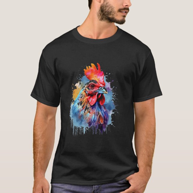 Chicken Animal Abstract Zoo Colourful Portrait Chi T-Shirt (Front)