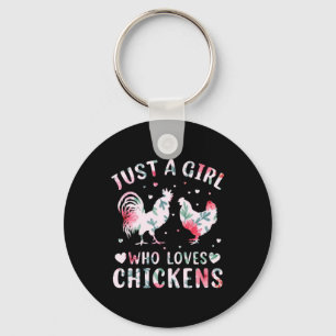 Chicken Art Girl Who Loves Chickens Keychain