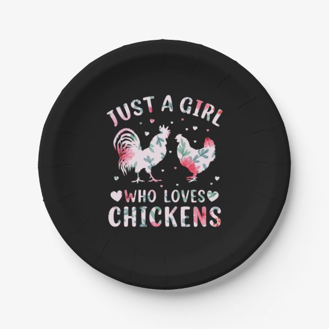 Chicken Art Girl Who Loves Chickens Paper Plate (Front)