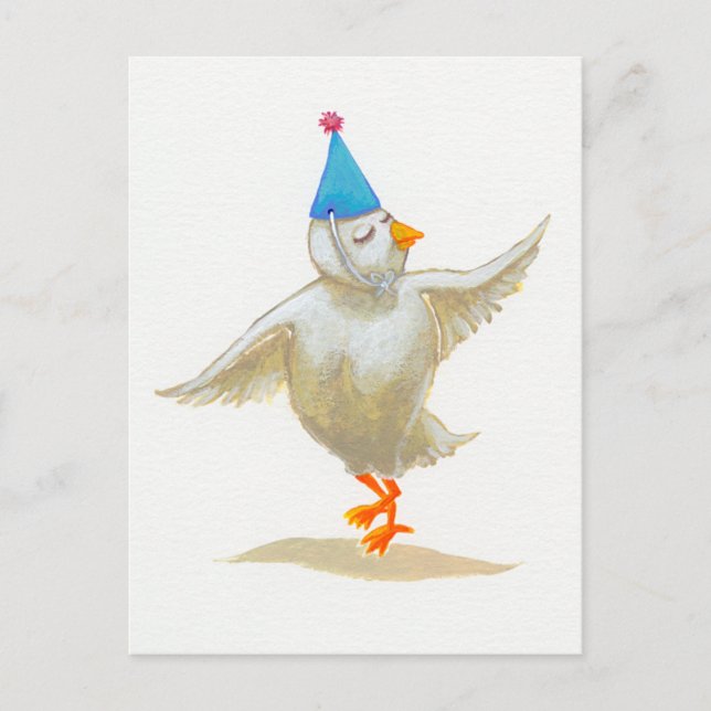 Chicken art party hat lovely feeling Holly dances Postcard (Front)