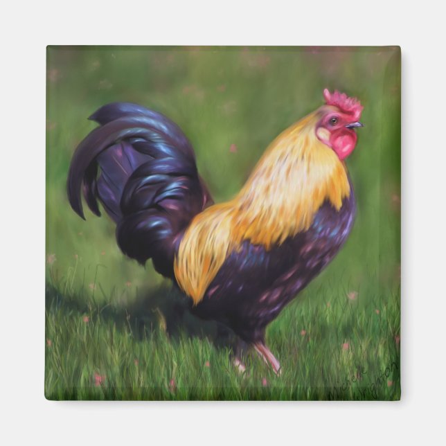 Chicken Art Stuart Bantam Rooster Magnet (Front)