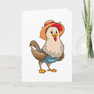 Chicken as Farmer with Hat Card