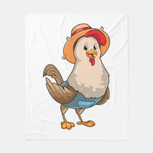 Chicken as Farmer with Hat Fleece Blanket