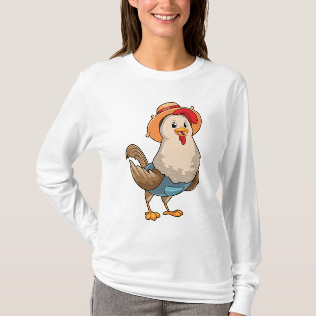 Chicken as Farmer with Hat T-Shirt (Front)
