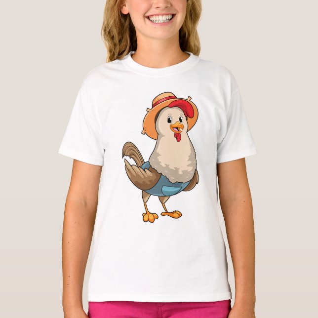 Chicken as Farmer with Hat T-Shirt (Front)