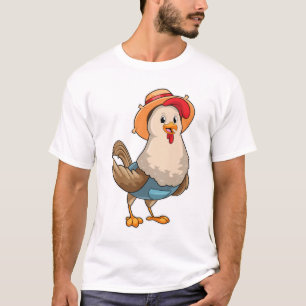 Chicken as Farmer with Hat T-Shirt