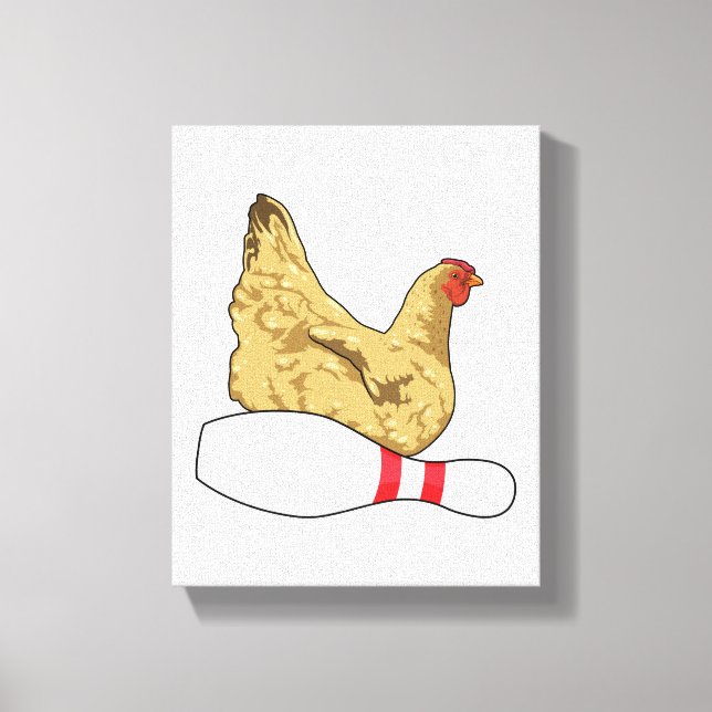 Chicken at Bowling with Bowling pin Canvas Print (Front)