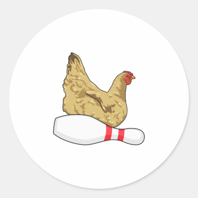 Chicken at Bowling with Bowling pin Classic Round Sticker (Front)