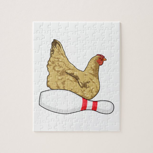 Chicken at Bowling with Bowling pin Jigsaw Puzzle (Vertical)