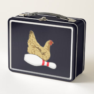 Chicken at Bowling with Bowling pin Metal Lunch Box