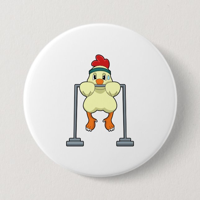 Chicken at Fitness Pull-ups 3 Inch Round Button (Front)