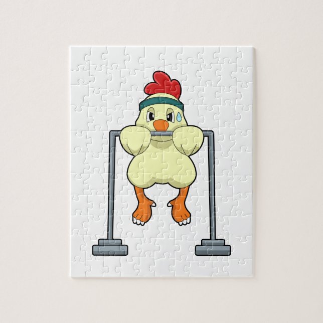Chicken at Fitness Pull-ups Jigsaw Puzzle (Vertical)
