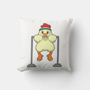 Chicken at Fitness Pull-ups Throw Pillow