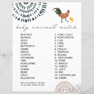 Chicken Baby Shower Animal Match Game