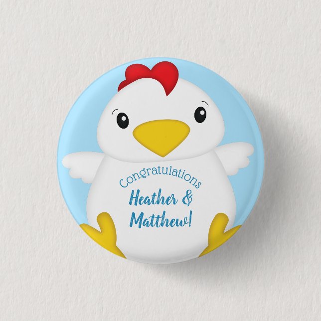 Chicken Baby Shower Blue Boy 1 Inch Round Button (Front)