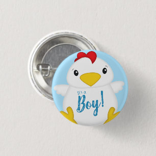 Chicken Baby Shower Blue Boy 1 Inch Round Button