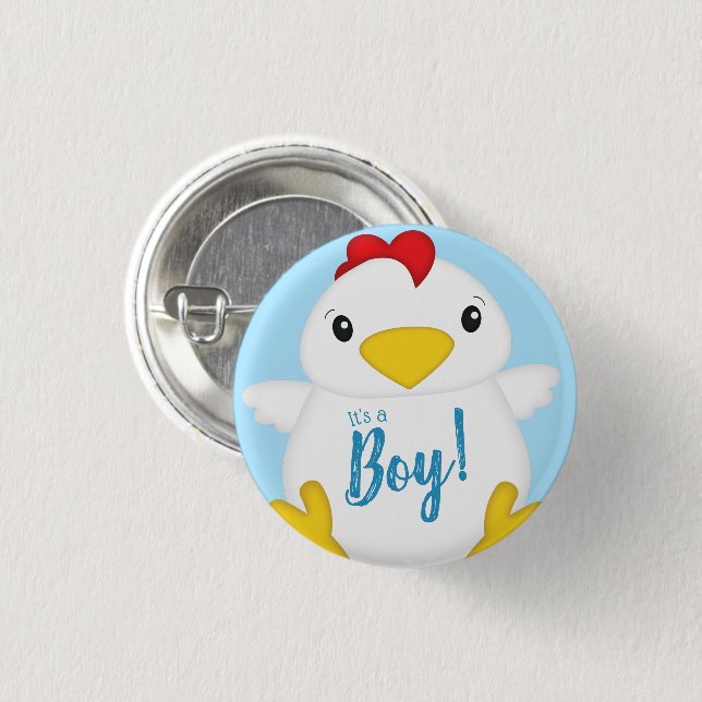 Chicken Baby Shower Blue Boy 1 Inch Round Button (Front & Back)
