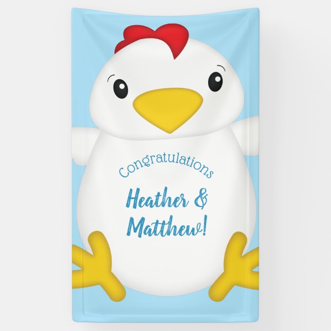 Chicken Baby Shower Blue Boy Banner (Vertical)