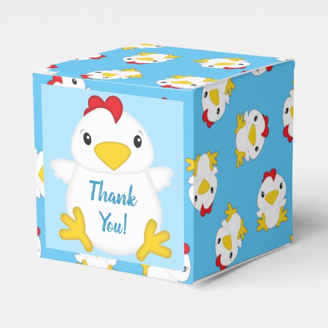 Chicken Baby Shower Blue Boy Favor Box (Front Side)