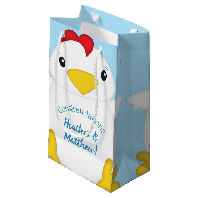 Chicken Baby Shower Blue Boy Small Gift Bag (Front Angled)