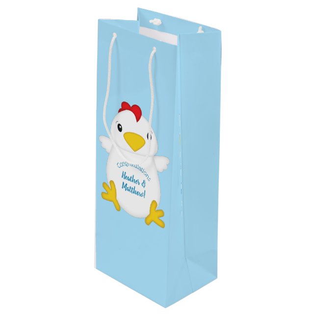 Chicken Baby Shower Blue Boy Wine Gift Bag (Front Angled)